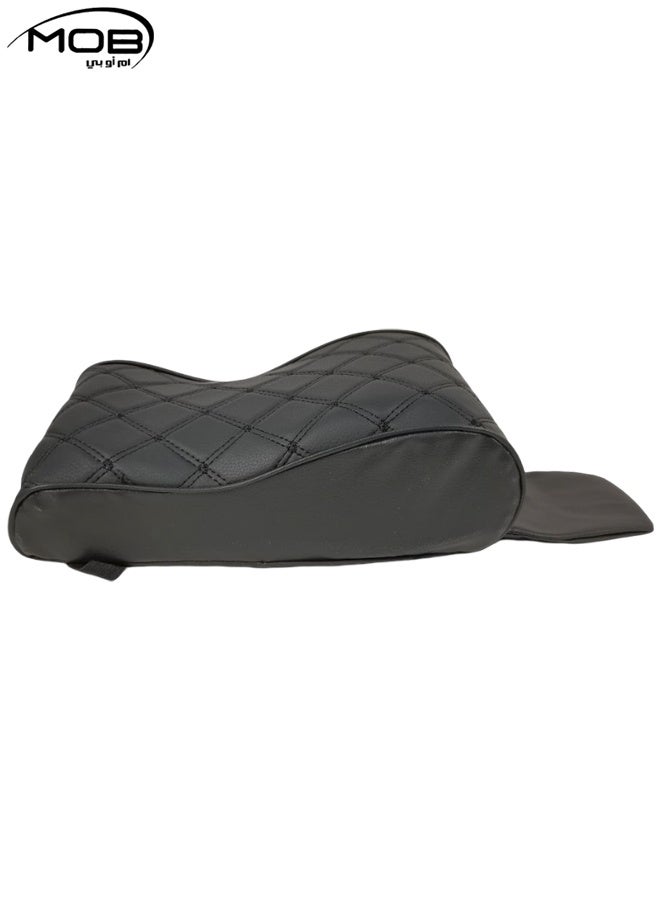 MOB Universal Car Armrest Cushion with Memory Foam Support Black Quilted PU Leather Center Console Armrest Pad with Extended Wrist Support Comfortable Elbow Rest, Pressure Relief, Waterproof, Anti-Slip Adjustable Straps Fits Cars, SUVs, MPVs, Trucks - Image 1