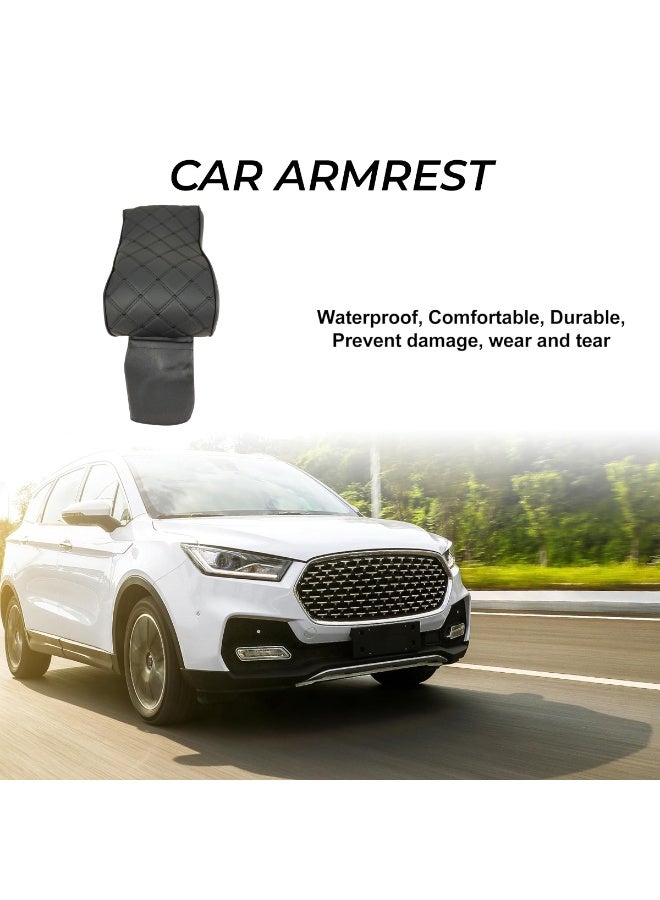 MOB Universal Car Armrest Cushion with Memory Foam Support Black Quilted PU Leather Center Console Armrest Pad with Extended Wrist Support Comfortable Elbow Rest, Pressure Relief, Waterproof, Anti-Slip Adjustable Straps Fits Cars, SUVs, MPVs, Trucks - Image 2