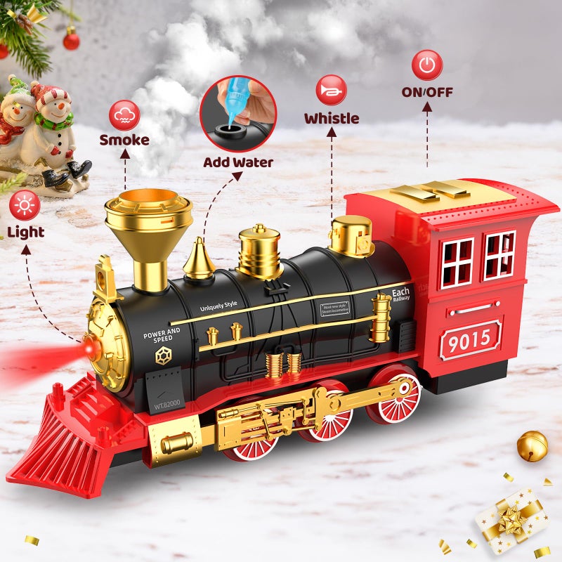 Hot Bee Train Set - Christmas Tree Train Toys for Boys with Smokes, Lights and Sound, Toy Train Set for Under Christmas Tree, Toddler Model Trains for 3 4 5 6 7 8+ Years Old Kids Christmas Toys Gifts - Image 2