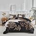 mixinni Floral Duvet Cover King Size 3 Pieces White Flowers and Gold Leaves Printed on Black Bedding Set Soft Premium Cotton Reversible Elegant Floral Duvet Cover Set for All SeasonKing Size - Image 2