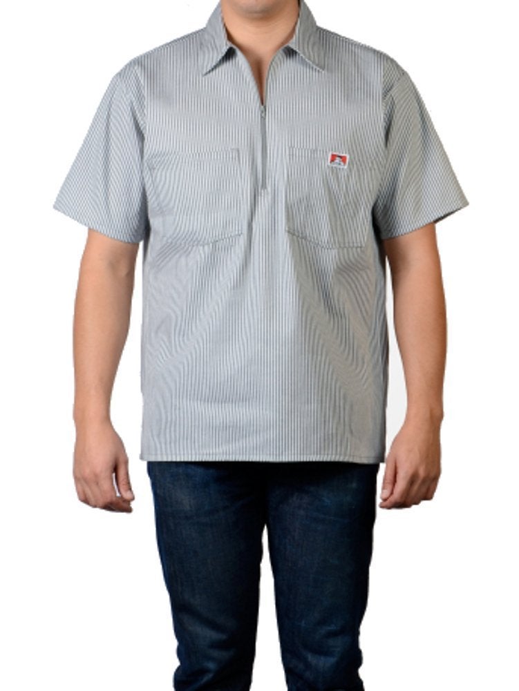 Ben Davis Short Sleeve 1/2 Zip Shirt 179 Light Gray Stripe X-Large - Image 3