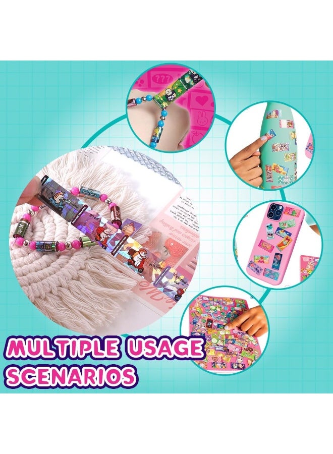 Kids Sticki Rolls Sticki Station, DIY Sticker Rolls Bracelet for Kids 160Pcs Cartoon Stickers Included, DIY Sticker Bracelet Making Kit with Spacer Beads & Charms for Children's Gift, Assorted Colours and Styles, Packaging May Vary - Image 2