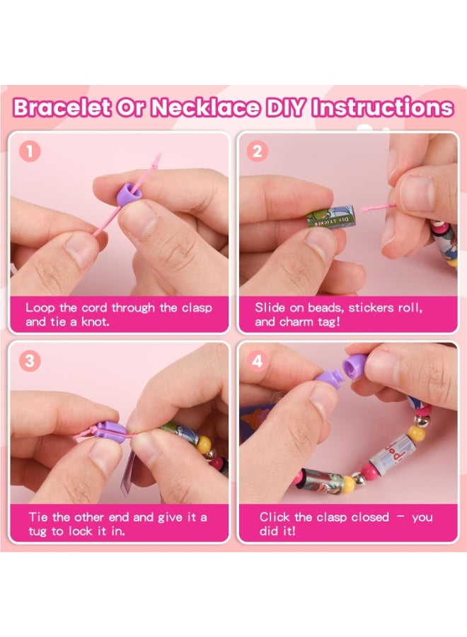 Kids Sticki Rolls Sticki Station, DIY Sticker Rolls Bracelet for Kids 160Pcs Cartoon Stickers Included, DIY Sticker Bracelet Making Kit with Spacer Beads & Charms for Children's Gift, Assorted Colours and Styles, Packaging May Vary - Image 3
