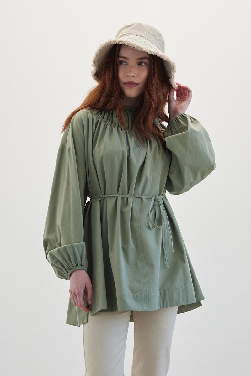 Manuka Gathered Collar Tunic Green  - Image 3