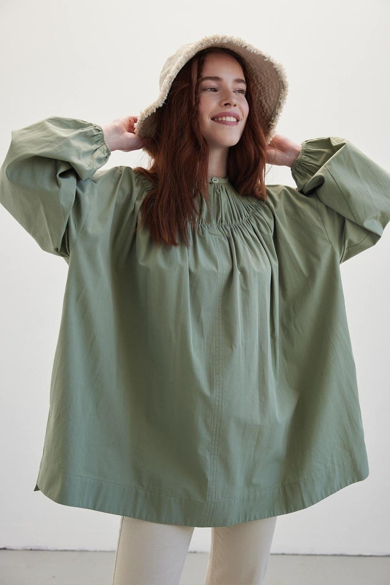 Manuka Gathered Collar Tunic Green  - Image 1
