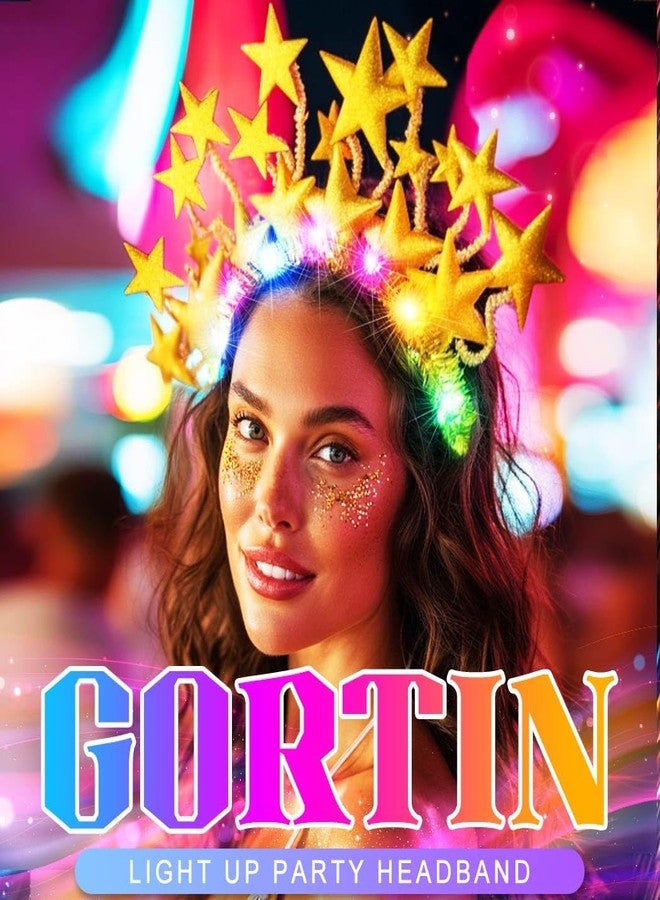 GORTIN Light up Stars Headband LED Headpiece Glowing Costume Headwear Rave Christmas Hair Accessories for Women (Gold) - Image 4