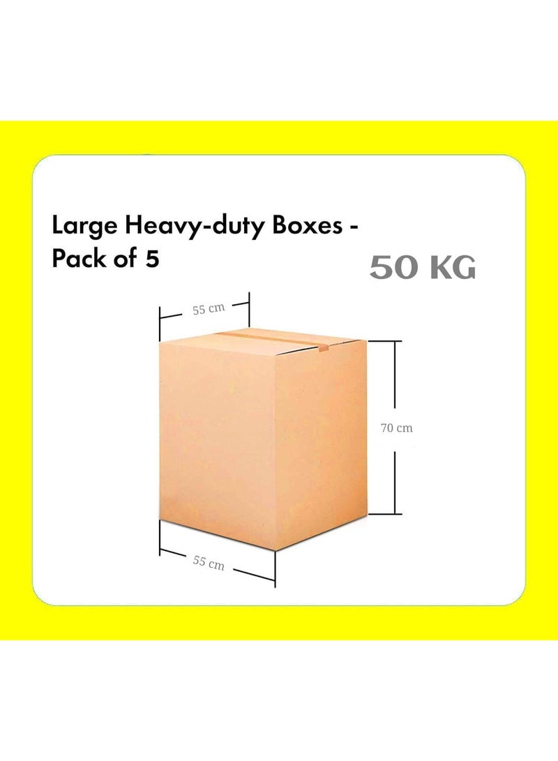 توشيونيكس عبوة من 5 صناديق نقل كبيرة مزدوجة الجدار من الورق المقوى المموج قابلة لإعادة التدوير بنسبة 100% بسعة 50 كجم، [55 × 55 × 70 سم] كرتون بني للتغليف والشحن والتخزين، 5 طبقات بنية - Image 2