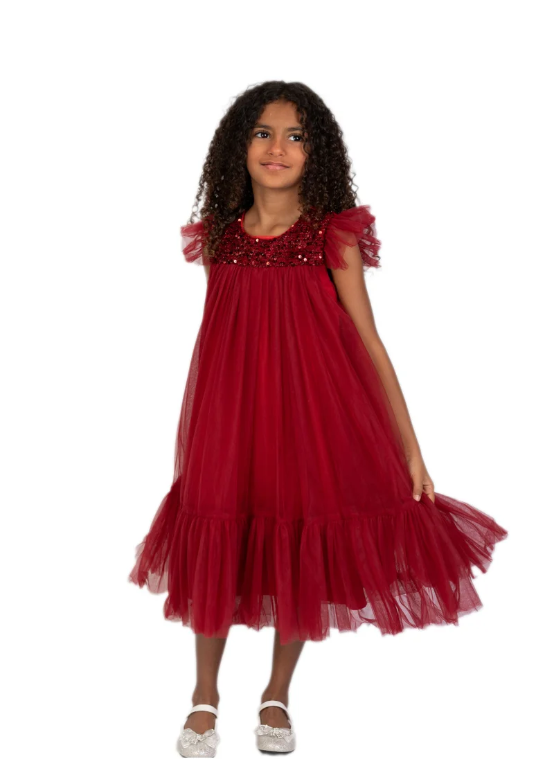 D'Daniela Sequins Sparkle Dark Red Party Dress