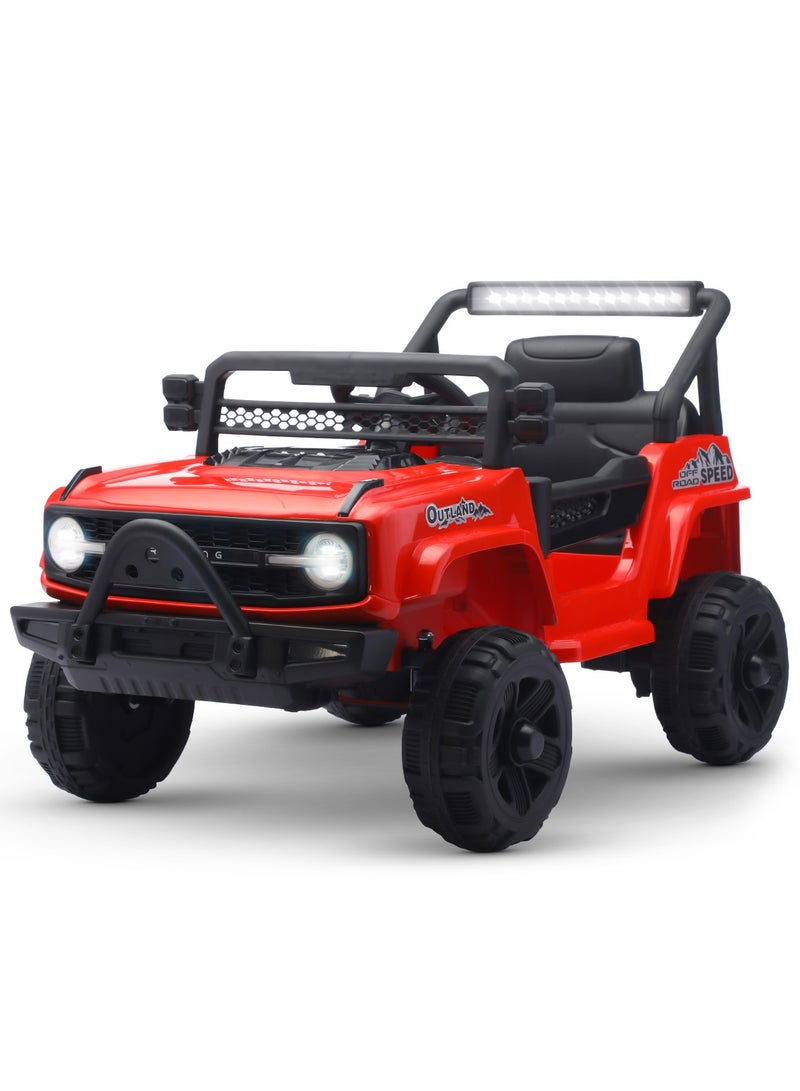 بيبي سيارة جيب راجنور تعمل بالبطارية للأطفال، سيارة قابلة لإعادة الشحن مع موسيقى وإضاءة ليد، سيارة جيب للأطفال، سيارة كبيرة للأطفال، سيارة كهربائية للأطفال، لون أحمر - Image 1