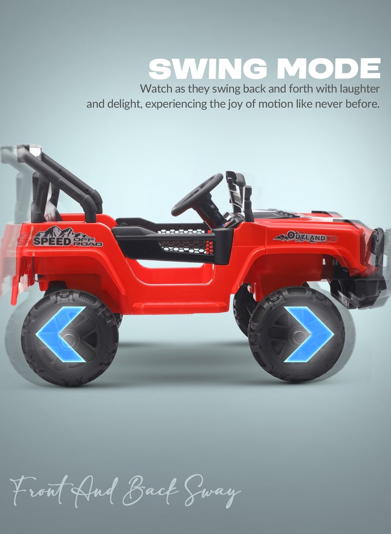 بيبي سيارة جيب راجنور تعمل بالبطارية للأطفال، سيارة قابلة لإعادة الشحن مع موسيقى وإضاءة ليد، سيارة جيب للأطفال، سيارة كبيرة للأطفال، سيارة كهربائية للأطفال، لون أحمر - Image 4