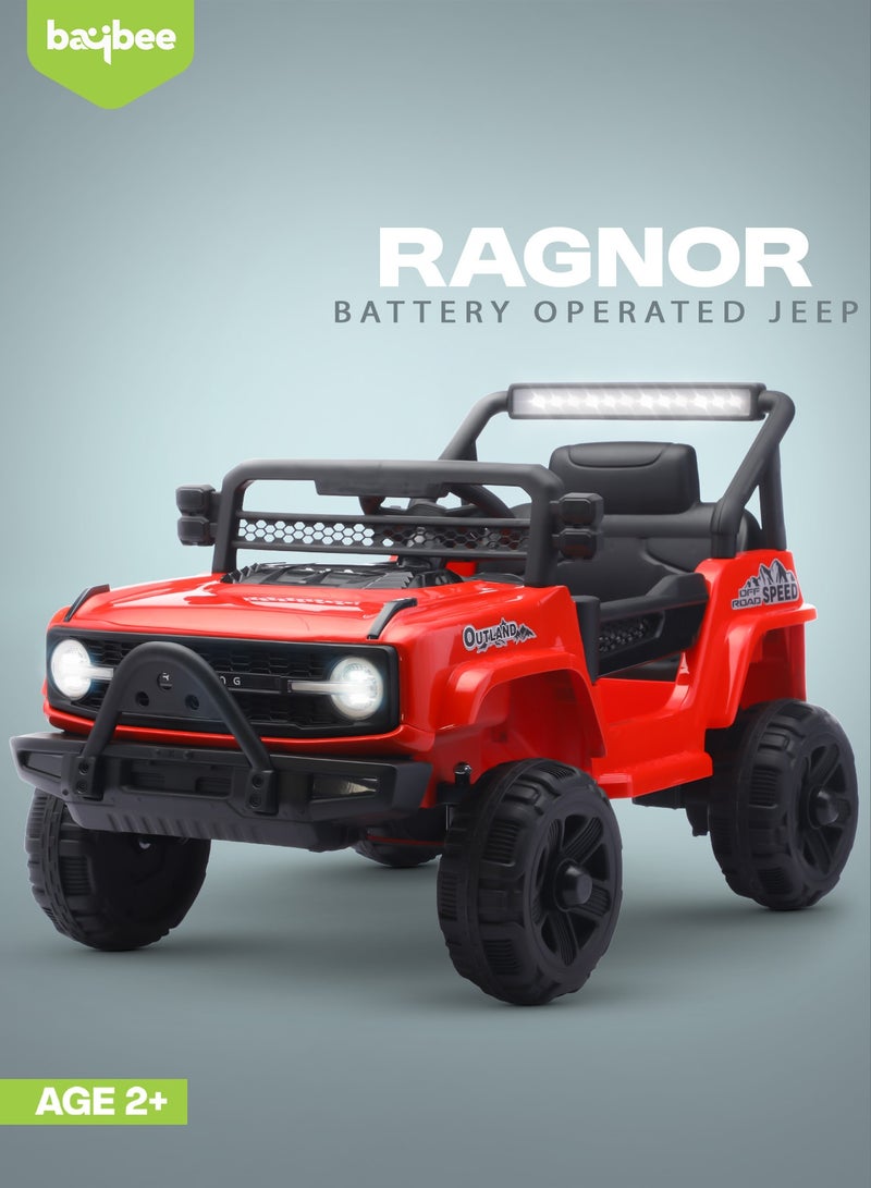 بيبي سيارة جيب راجنور تعمل بالبطارية للأطفال، سيارة قابلة لإعادة الشحن مع موسيقى وإضاءة ليد، سيارة جيب للأطفال، سيارة كبيرة للأطفال، سيارة كهربائية للأطفال، لون أحمر - Image 2