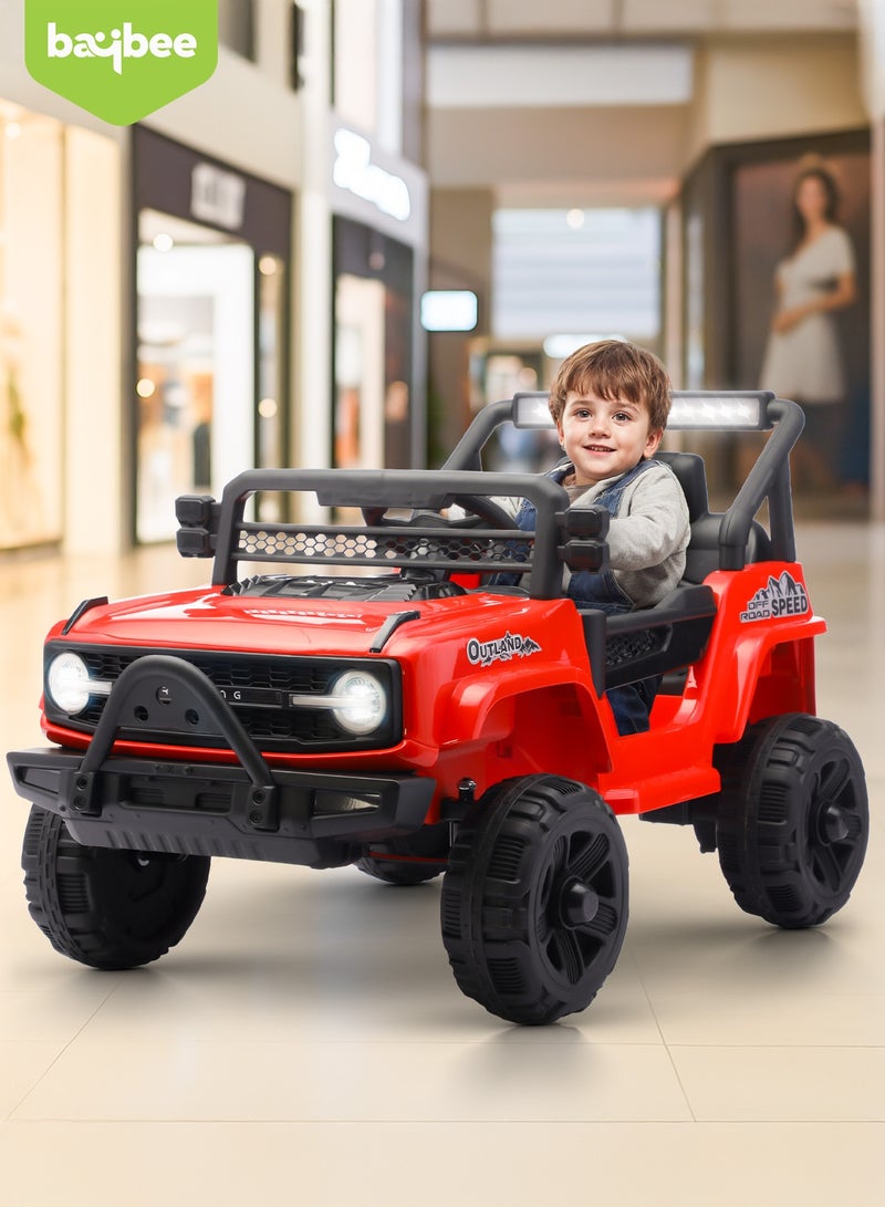 بيبي سيارة جيب راجنور تعمل بالبطارية للأطفال، سيارة قابلة لإعادة الشحن مع موسيقى وإضاءة ليد، سيارة جيب للأطفال، سيارة كبيرة للأطفال، سيارة كهربائية للأطفال، لون أحمر - Image 3