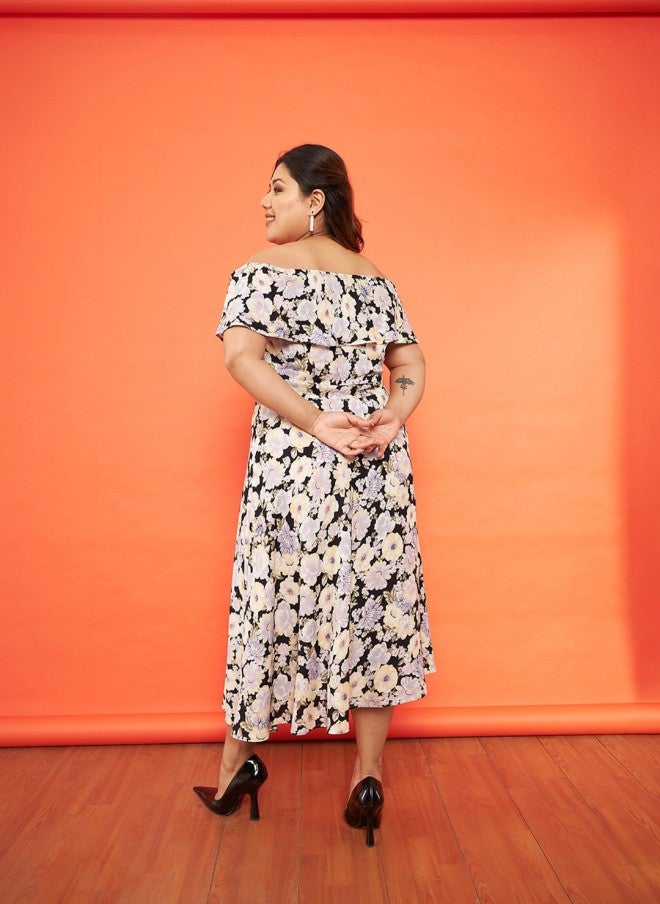 ساسافراس فستان ميدي نسائي بكتف مكشوف وطبعات زهور - Image 5