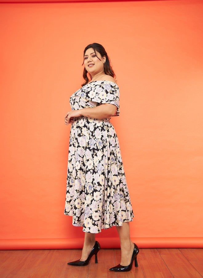 ساسافراس فستان ميدي نسائي بكتف مكشوف وطبعات زهور - Image 4