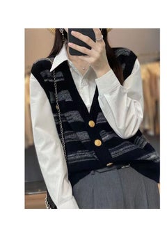New V-neck For Autumn And Winter Striped Wool Vest