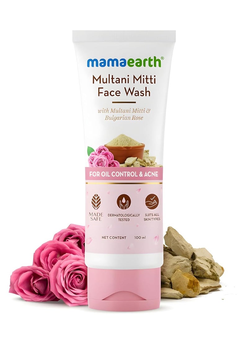 Mama Earth Multani Mitti Face Wash with Multani Mitti & Bulgarian Rose For Oil Control & Acne | Suits All Skin Types | Hydrating & Gentle | Paraben-Free | No Silicones | Sulphate-Free | For Men & Women | 100 ml - Image 1