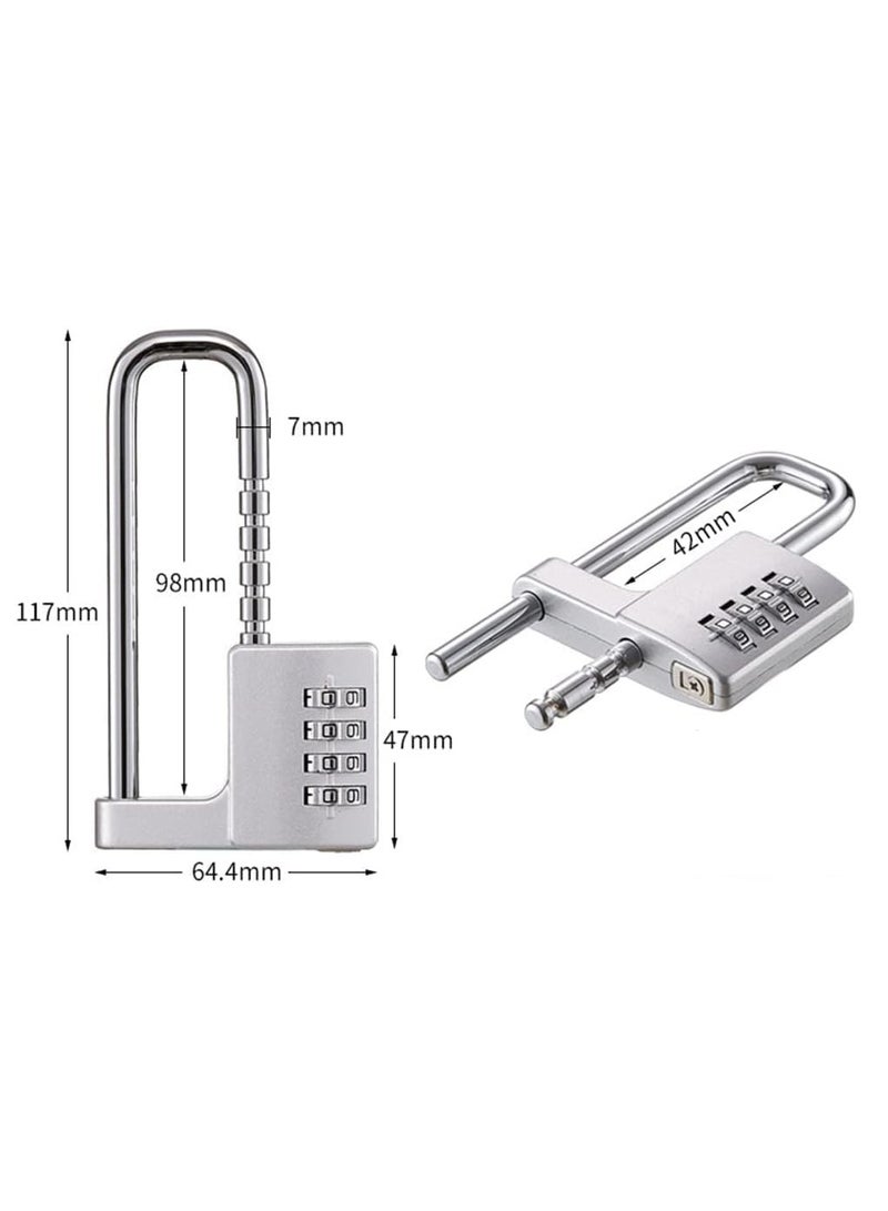 Rubik Combination Padlock, 4-Digits Adjustable Long Shackle Lock for School, Gym, Toolbox, Closet, Wardrobe, Gate, Bicycle, Cabinet, Door Handles (2 Pack, Silver)  - Image 5