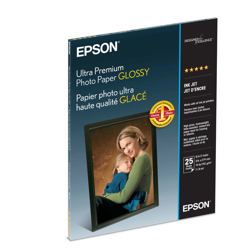 EPSON ورق صور إبسون فائق الجودة لامع، بحجم رسالة، 8.5 × 11، 25 ورقة (S042182)، أبيض - Image 2