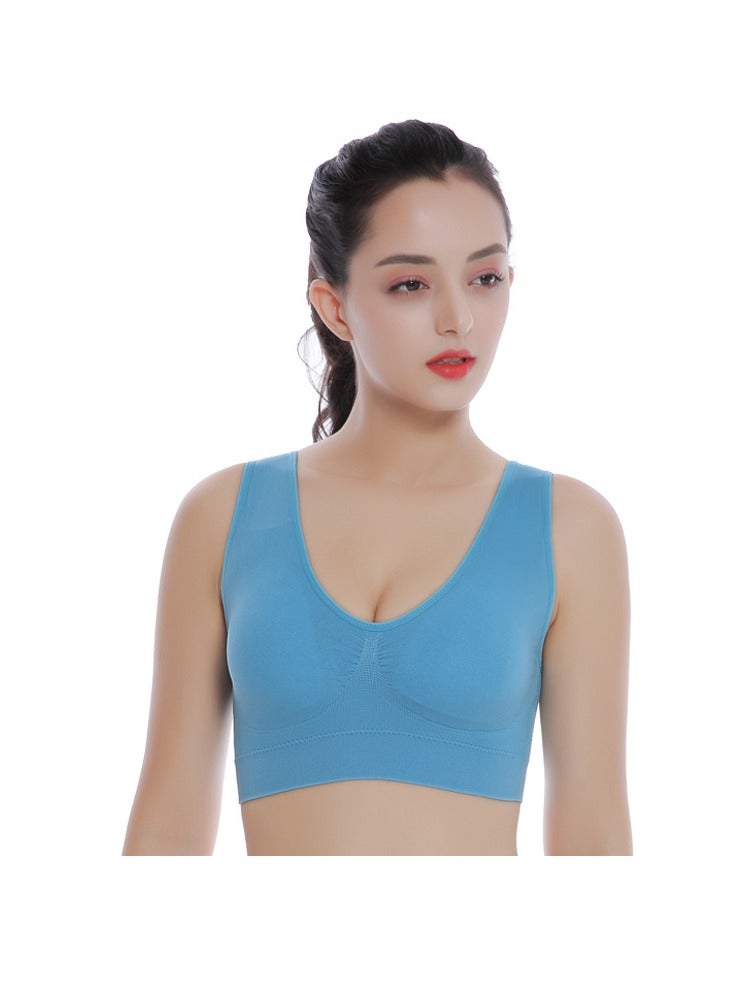 AROAQ Women Sports Bra, Fitness Sports Yoga Bra with Removable Padding,  Double-layer Seamless  Sports Bra without Rims, Comfortable Soft Bra for Workouts Running Yoga Training,(Size XXL, Light Blue)  - Image 1
