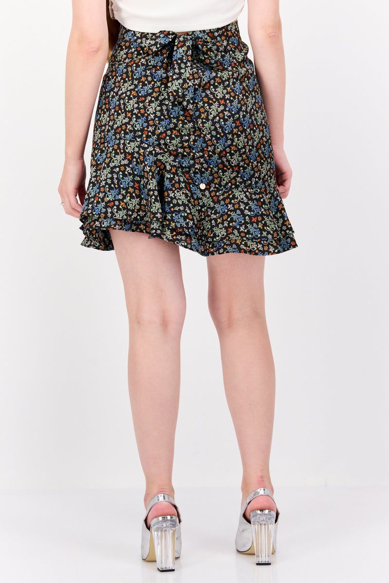 Scotch & Soda Women Floral Print Mini Skirts, Black Combo - Image 3