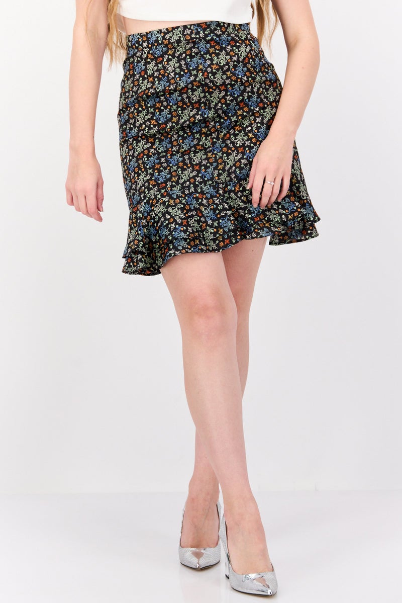 Scotch & Soda Women Floral Print Mini Skirts, Black Combo - Image 1