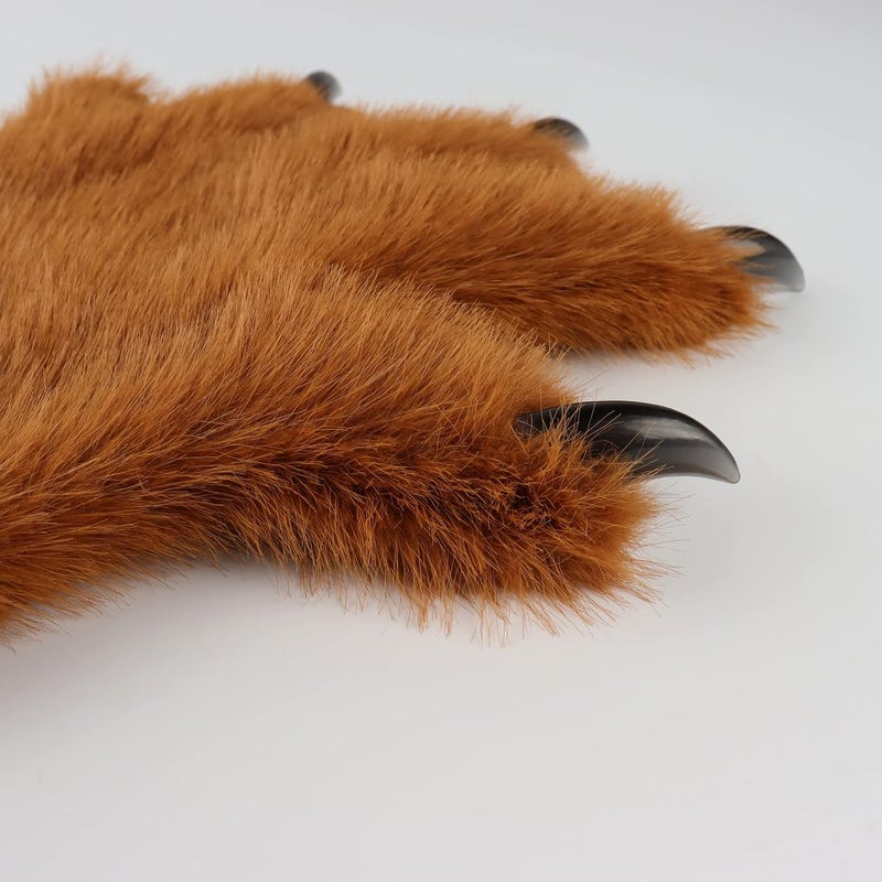 HAOAN Wolf Paw Gloves Faux Fur Cat Fingerless Mittens Winter Warm Cosplay Halloween Fancy Party Costume Accessories - Image 5