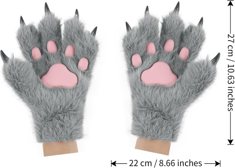 HAOAN Wolf Paw Gloves Faux Fur Cat Fingerless Mittens Winter Warm Cosplay Halloween Fancy Party Costume Accessories - Image 2