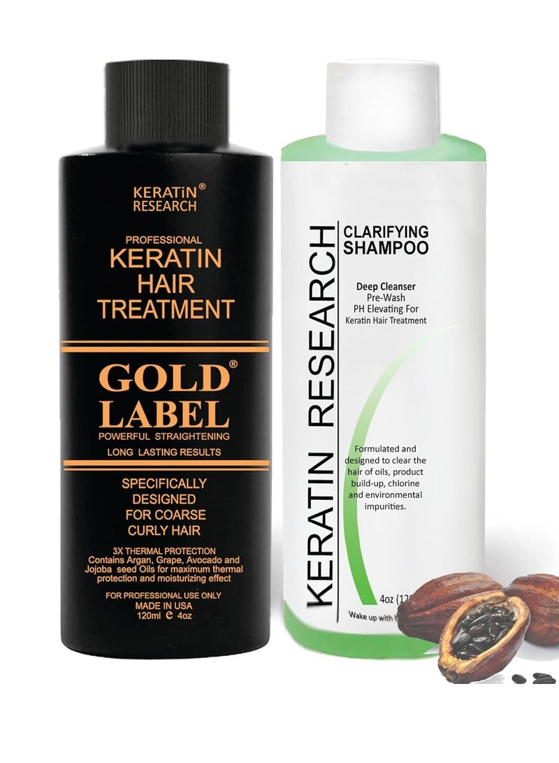 KERATIN RESEARCH GOLD LABEL Keratin Hair Straightening Blowout Treatment All Hair Types complex Colors & condition Long Lasting Eliminate Frizz & Repairs Damaged Dry Coarse Thick Wavy hair (4oz kit Gold Label)  - Image 1