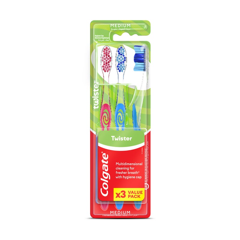 Colgate Twister with Caps Medium Toothbrush 3-Pack
