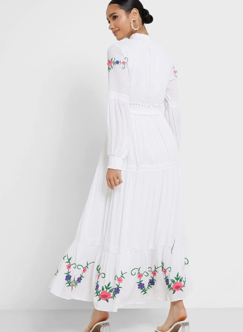 Khizana Embroidered Detail Dress With Puff Sleeve