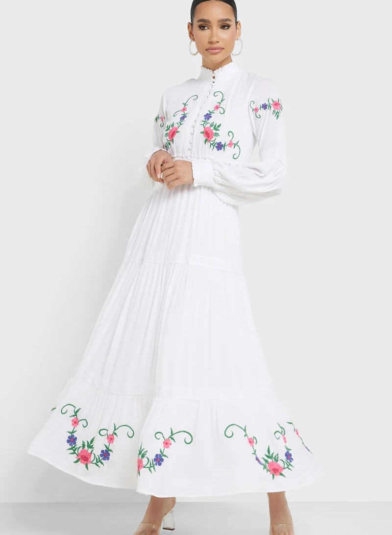 Khizana Embroidered Detail Dress With Puff Sleeve
