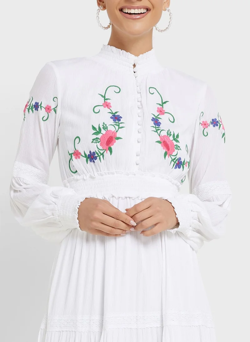 Khizana Embroidered Detail Dress With Puff Sleeve
