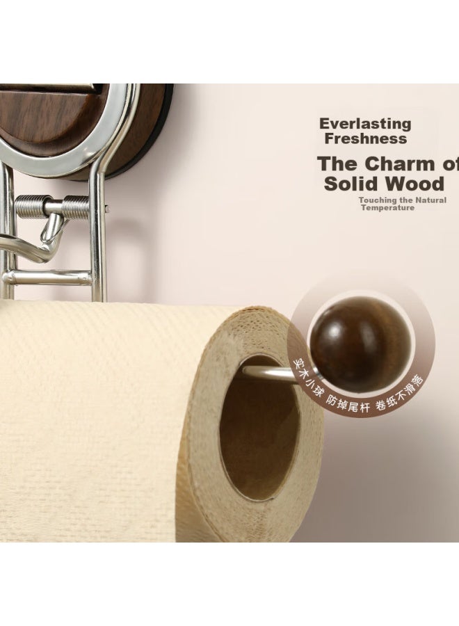 Bydoll Suction Cup Bathroom Tissue Holder, No Drilling Required, Cabinet Paper Towel Rack, Tissue Roll Holder, Dishcloth And Plastic Wrap Hanger, Walnut Color - Image 3