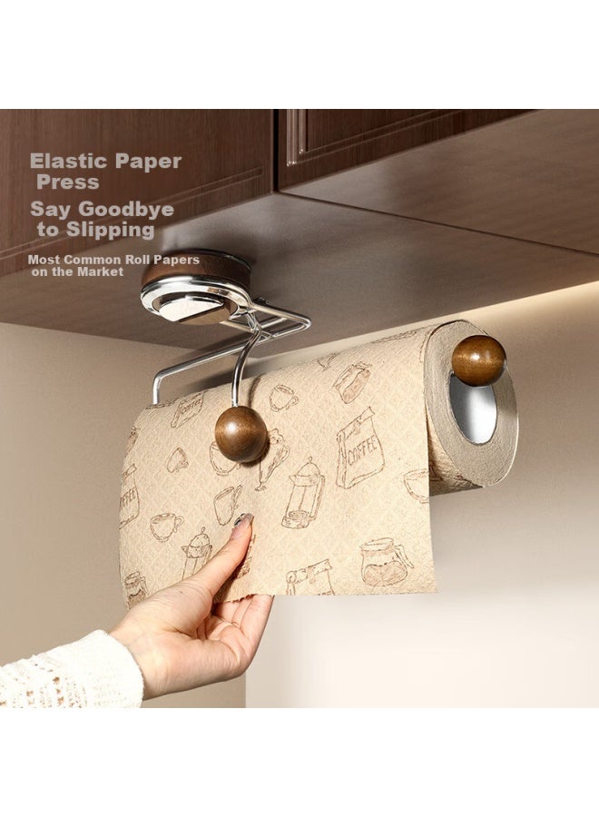 Bydoll Suction Cup Bathroom Tissue Holder, No Drilling Required, Cabinet Paper Towel Rack, Tissue Roll Holder, Dishcloth And Plastic Wrap Hanger, Walnut Color - Image 2