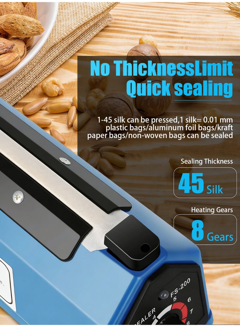 غُرَّة آلة ختم أكياس كهربائية (نبضية)، 200 مم، آلة ختم يدوية، 8 مستويات قابلة لضبط الحرارة، تسخين سريع - مناسبة لأكياس البلاستيك PP و PE، وأكياس التغليف، وتغليف الأغذية، وتطبيقات الأعمال الصغيرة. - Image 3