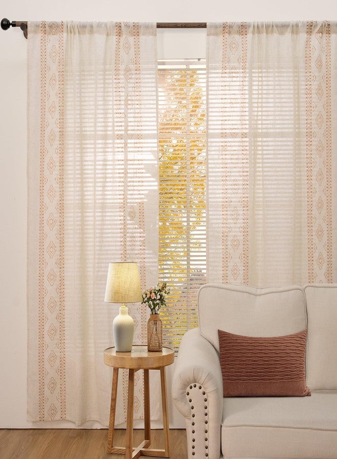 ColorBird Linen Boho Curtains Burnt Orange Striped 84 Inches Long Fall Vintage Western Window Treatment Patterned Drapes 2 Panels for Living Room Bedroom Dining Room Closet Boho Chic Decor - Image 2