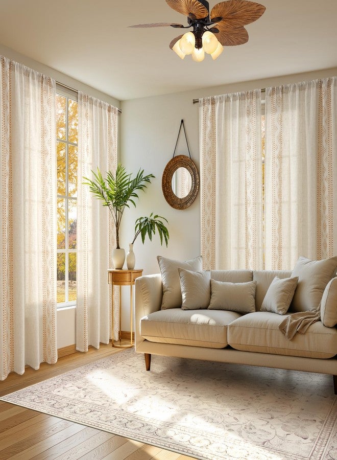 ColorBird Linen Boho Curtains Burnt Orange Striped 84 Inches Long Fall Vintage Western Window Treatment Patterned Drapes 2 Panels for Living Room Bedroom Dining Room Closet Boho Chic Decor - Image 3