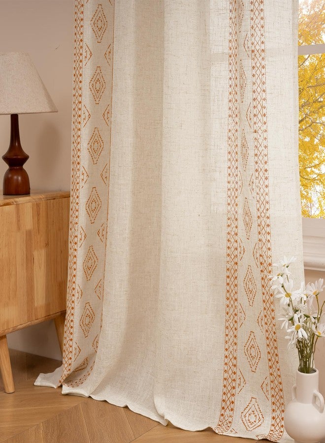 ColorBird Linen Boho Curtains Burnt Orange Striped 84 Inches Long Fall Vintage Western Window Treatment Patterned Drapes 2 Panels for Living Room Bedroom Dining Room Closet Boho Chic Decor - Image 5