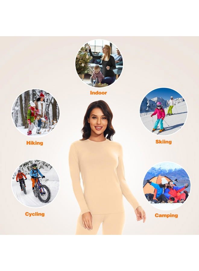 SIMIYA Thermal Underwear Set for Women Long Johns with Fleece Lined Long Sleeves Base Layer Set Top Bottom, Nude, XL - Image 5