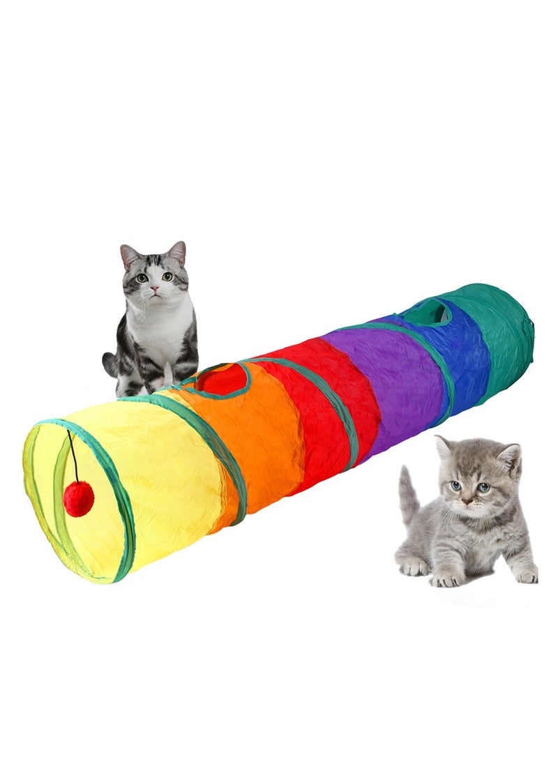 Cat Toys Cat Tunnel Collapsible Kitten Toys-Collapsible 1wayCat Tube- for Cat, Puppy, Rabbit (Rainbow) - Image 1
