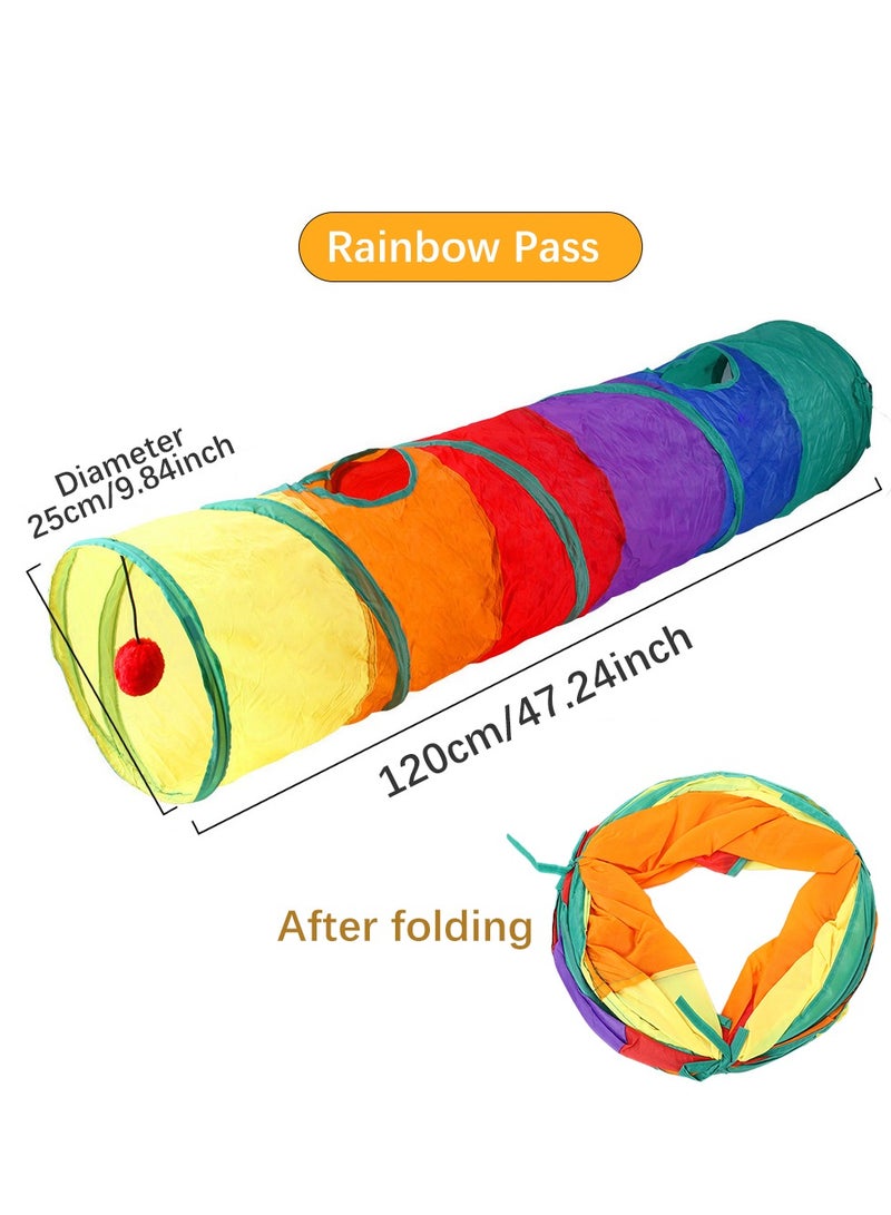 Cat Toys Cat Tunnel Collapsible Kitten Toys-Collapsible 1wayCat Tube- for Cat, Puppy, Rabbit (Rainbow) - Image 2