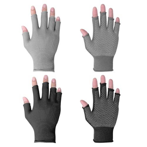 Zyghjort Half-Finger Slip Breathable Fingerless Work Gloves Lightweight Slip Fingerless Grip Gloves Non-slip Yoga Glove Exercise Work Glove for Cycling Motorcycle, Rowing Cycling Workout, 2 Pairs, Black, Grey - Image 1