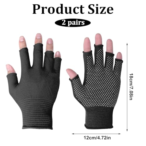 Zyghjort Half-Finger Slip Breathable Fingerless Work Gloves Lightweight Slip Fingerless Grip Gloves Non-slip Yoga Glove Exercise Work Glove for Cycling Motorcycle, Rowing Cycling Workout, 2 Pairs, Black, Grey - Image 3