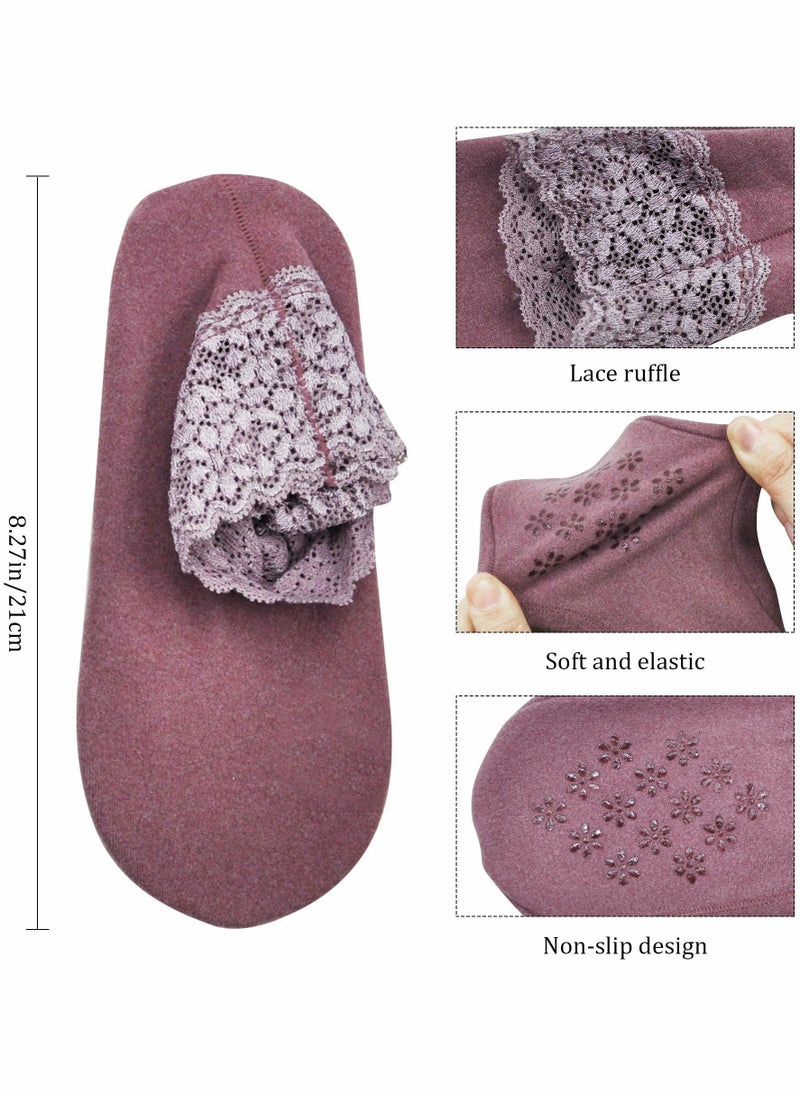 Excefore Lace Warm Socks, 5 Pairs No Show Socks, Lace Comfortable Thermal Cotton Ankle Boat Socks  - Image 2