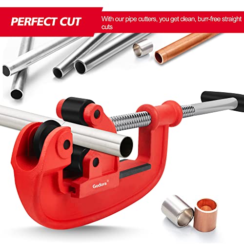 Godora Heavy Duty 1/8-2" Pipe Cutter Tool with an Extra Blade, Sharp Rigid Tubing Cutter Cuts Up to Galvanized Pipe, Copper, and Iron Pipe, Metal Tube Cutter Great for Plumbers or Metalworkers - Image 2