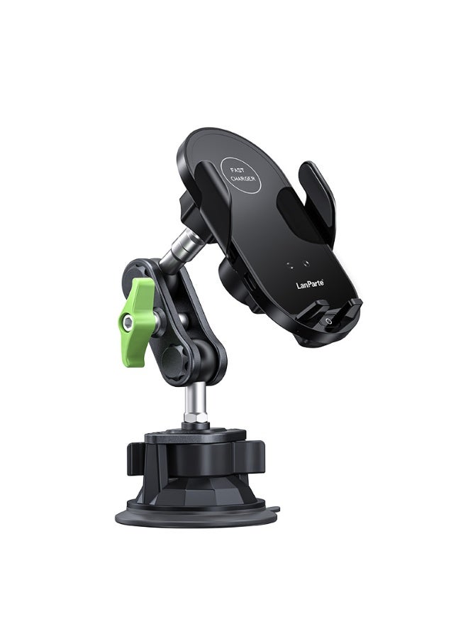 LanParte Flexible Auto-Clamping Car Dashboard Wireless Charging Phone Mount – 15W Fast Charging, Motorized Clip, 360° Rotation - Image 1