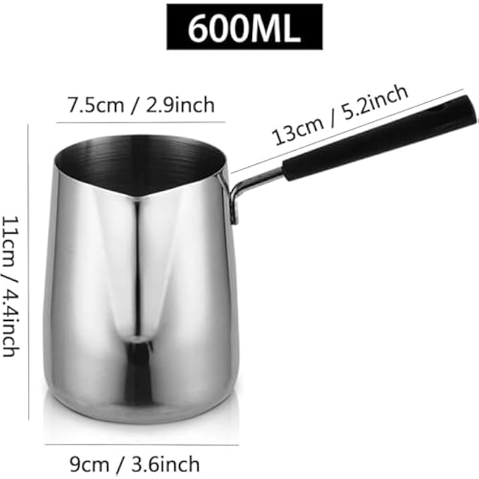 rayihni Coffee Pot 600Ml Stainless Steel Milk Frothing Pitcher With Lid And Spout Professional Milk Frothing Pitcher For Latte Art Durable Arabic Coffee Pot For Stovetop Use - Image 4