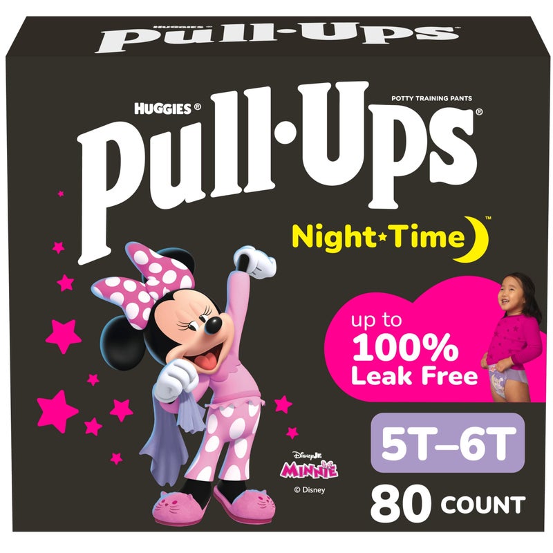Pull-Ups Girls' Night-Time Potty Training Pants, Size 5T-6T Overnight Training Underwear (46-60 lbs), 80 Ct - Image 1