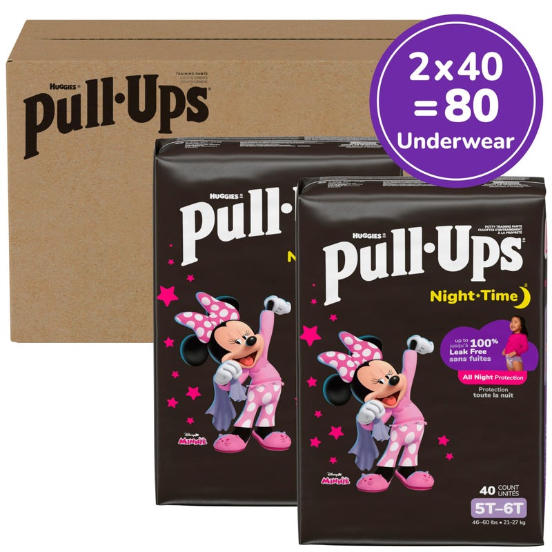 Pull-Ups Girls' Night-Time Potty Training Pants, Size 5T-6T Overnight Training Underwear (46-60 lbs), 80 Ct - Image 2