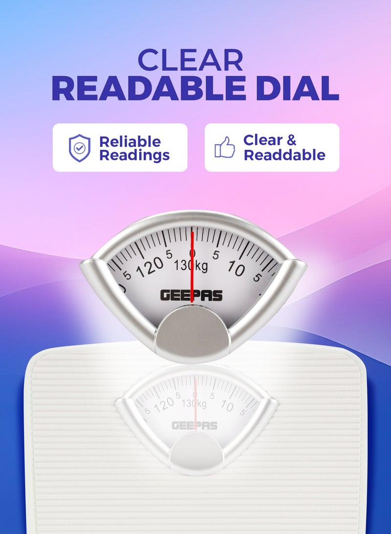 GEEPAS Mechanic Health Scale , Multi-Purpose Weighing Machine with High Precision | Dial Readings, Weighing Machine for Human Body-Weight Machine, 130 KG Capacity, Bathroom Scale, With Step On Technology - Image 3